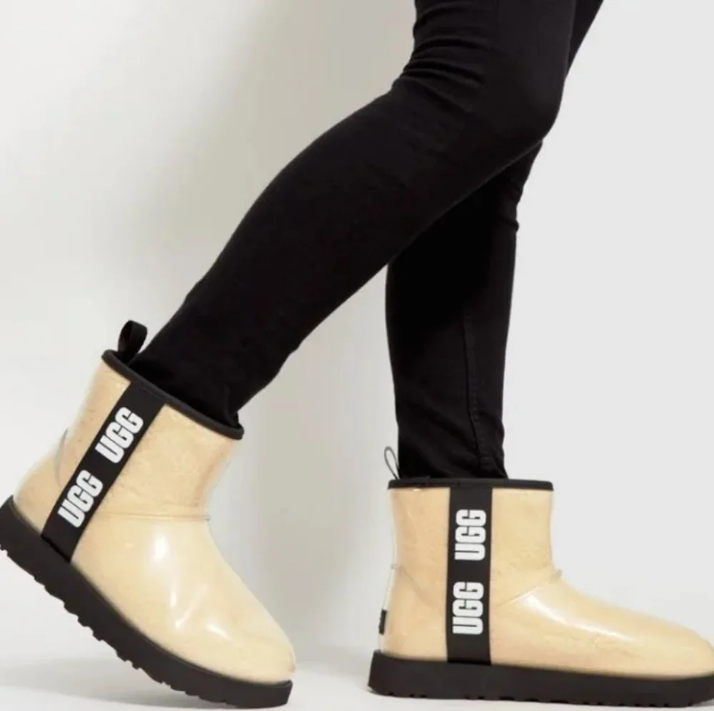 UGG CLEAR MINI CLASSIC NATURAL BEIGE & BLACK ANKLE BOOTS